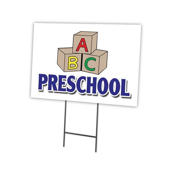 Preschool Yard Sign & Stake outdoor plastic coroplast window, C-1216 Preschool